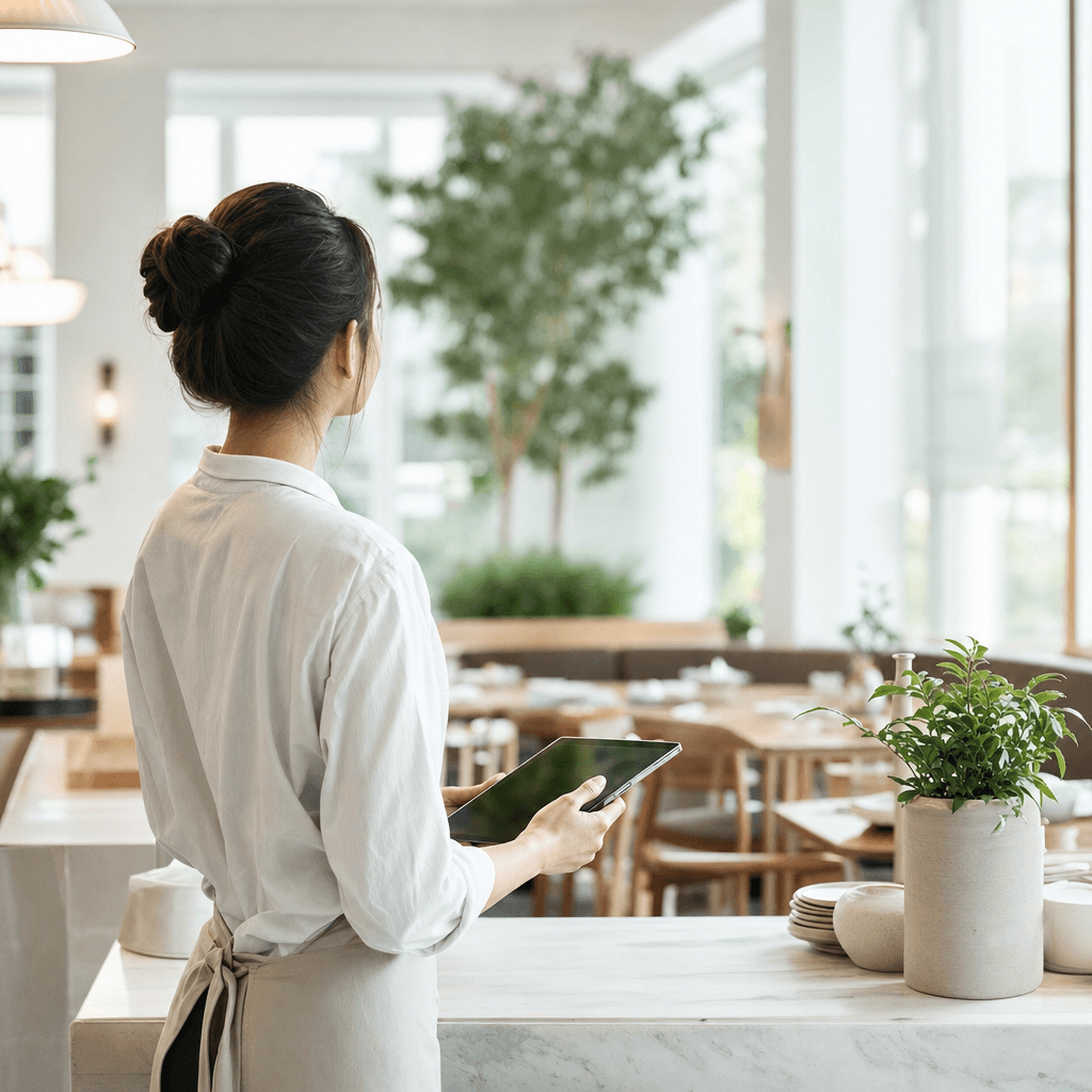Restaurant staff using a tablet