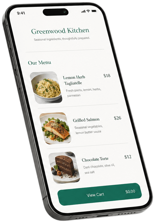 The MenuCat digital menu shown on a phone